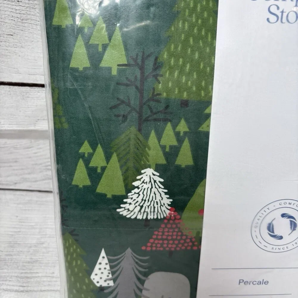 The Company Store Evergreen Forest TWIN Sheet Set Green Red Christmas Trees NEW